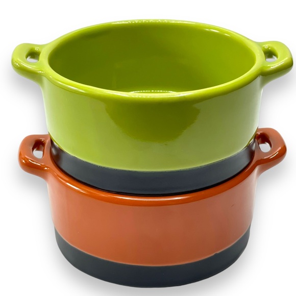 Bobby Flay Set of 2 Small 8 Ounce Two Tone Round Ramekins Orange & Lime Green - Picture 1 of 8
